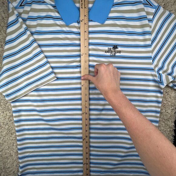 Footjoy Polo Shirt Mens Large Blue Beige Striped Short Sleeve Amelia Island Club - Picture 3 of 16